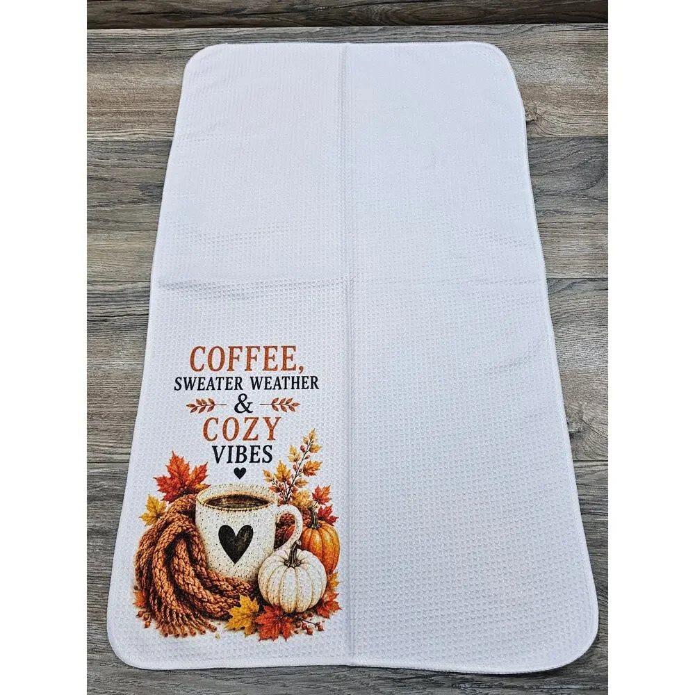 Coffee Sweater Weather & Cozy Vibes Kitchen Towel Fall Farmhouse Decor